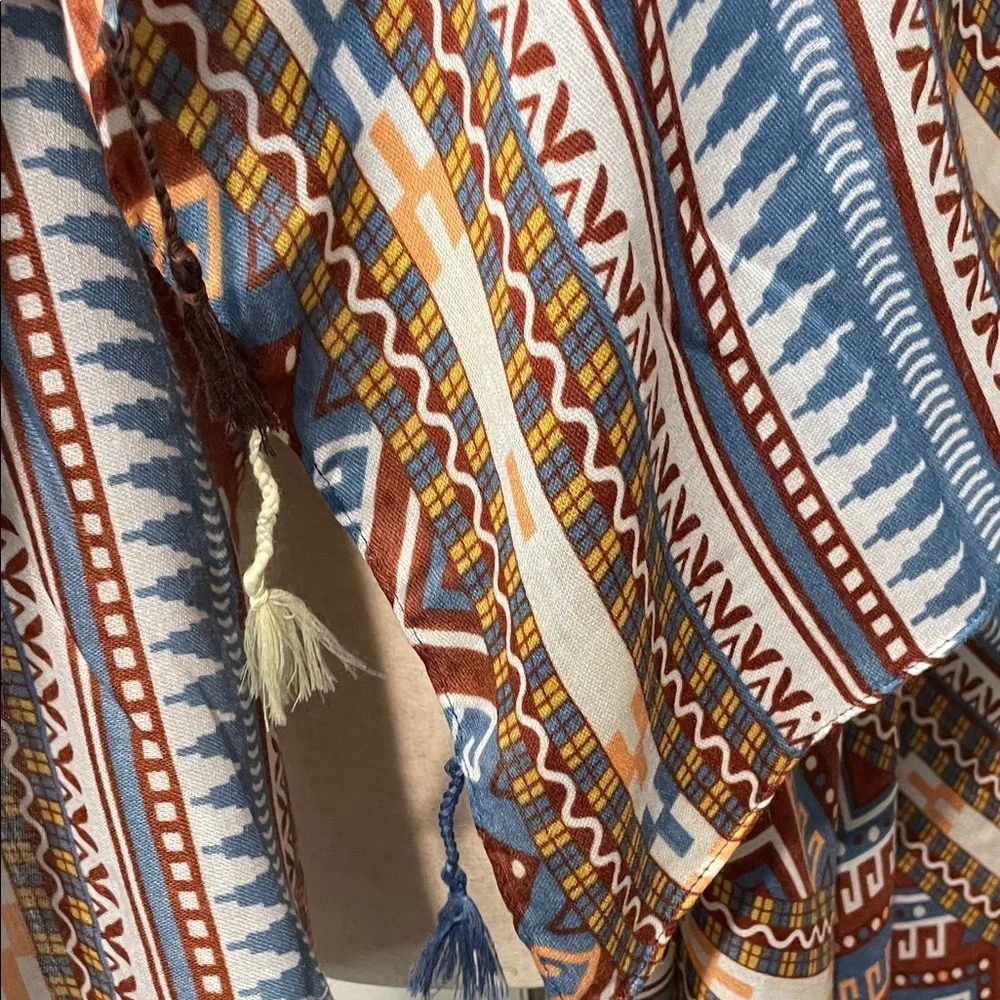Simonetta Aztec-Inspired Blue and Brown Scarf/Wrap